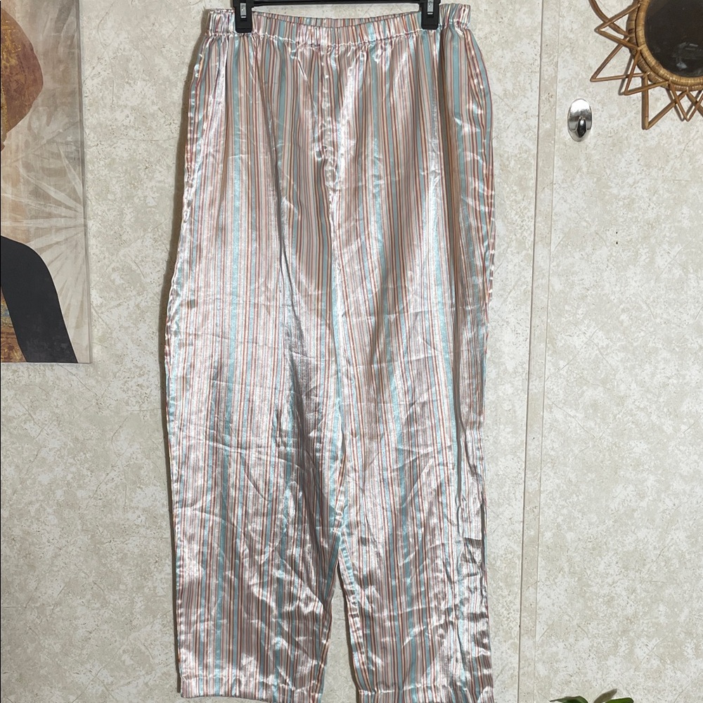 Stone by Sarah Richards Striped Pastel Satin Pajama Sleep Lounge Pajama Pants